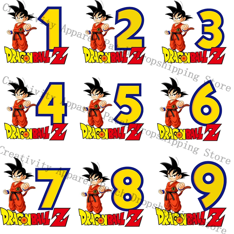 Dragon Ball Z Goku Patches for Clothing Heat Transfer Patch Birthday Lucky Number 1-10 Years DIY T-Shirt Patch Party Supplies