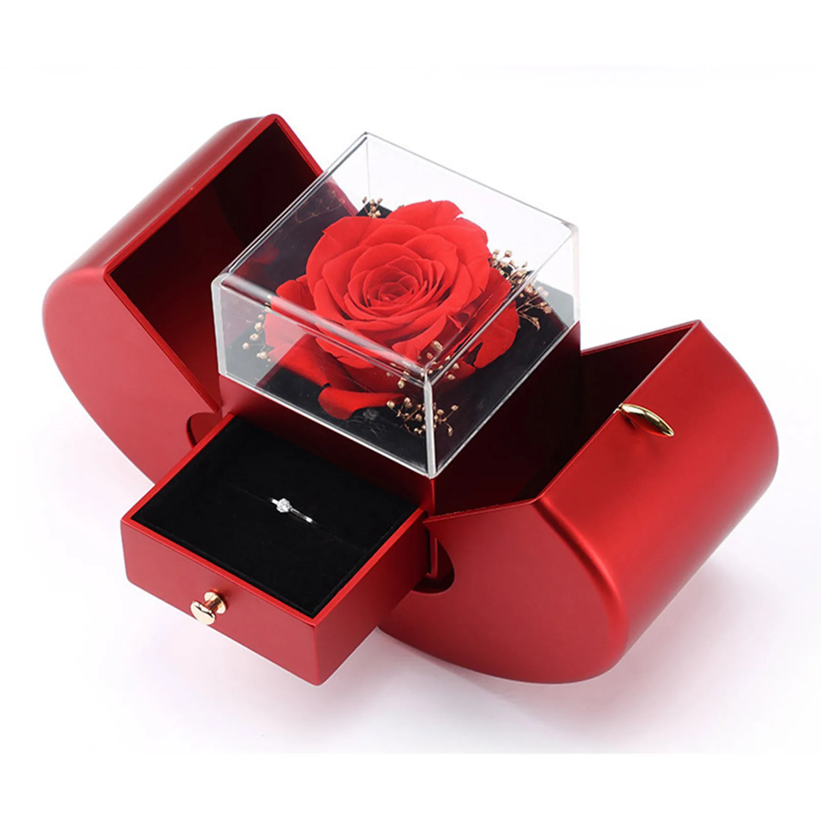 Openable Apple-shaped Storage Box With Artificial Flower Valentine's Day Gifts For Her