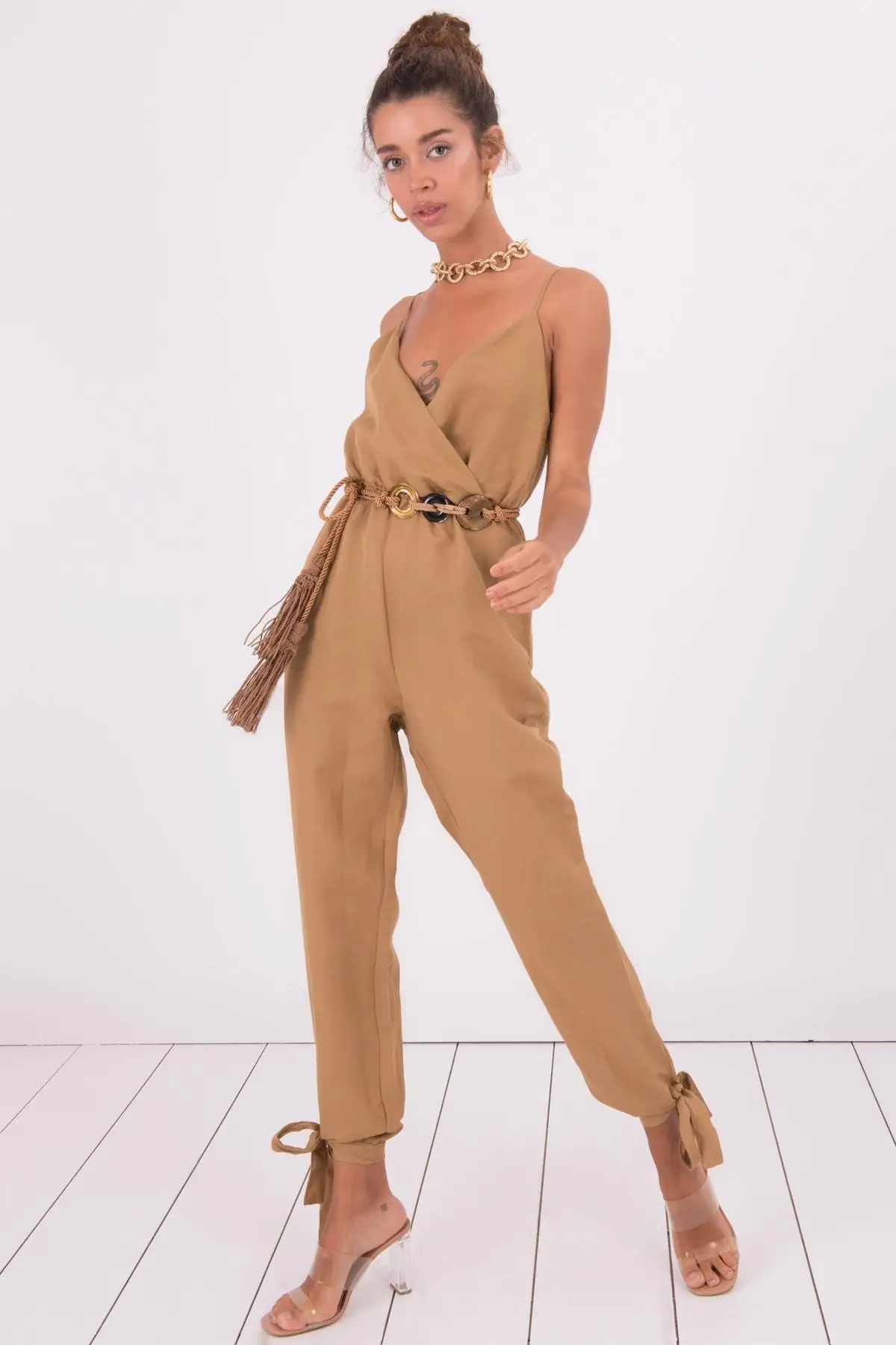 

Women's Overalls Tan Strap Linen Style Hot Casual Sleeveless Loose Baggy Trousers Jumpsuit Jumpsuit Pants Romper Jumpsuit Jumpsuit