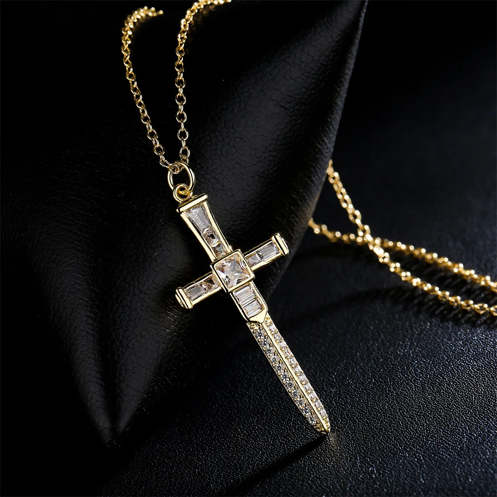 

Western Hot Sale Cross Pendant Necklace Women Brass Zircon Trendy Necklace Jewelry