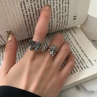 promotion vintage black crystal butterfly goldfish silver plated female party rings jewelry for women never fade gifts cheap