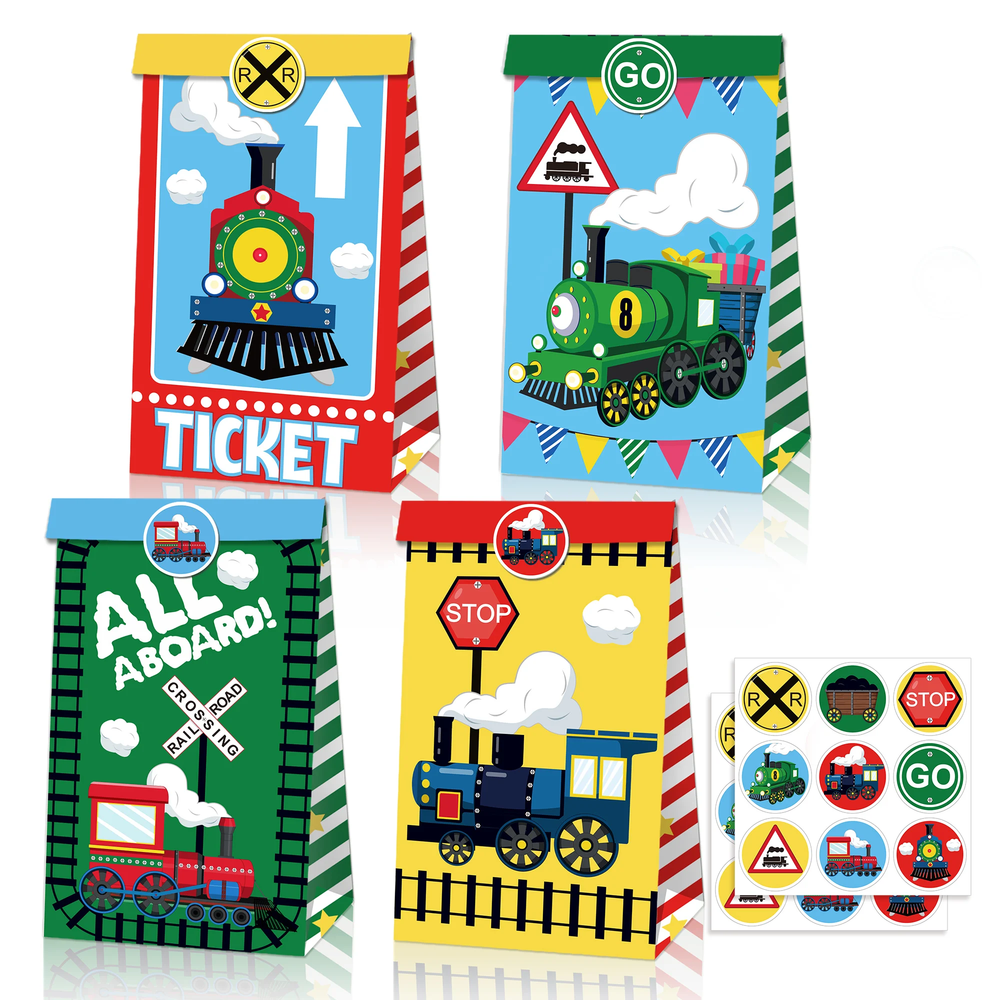 

LB203 12Pcs Cartoon Train Outdoor Travel Birthday Party Candy Souvenir Packing Kraft Paper Gift Bags Baby Shower Party Supplies