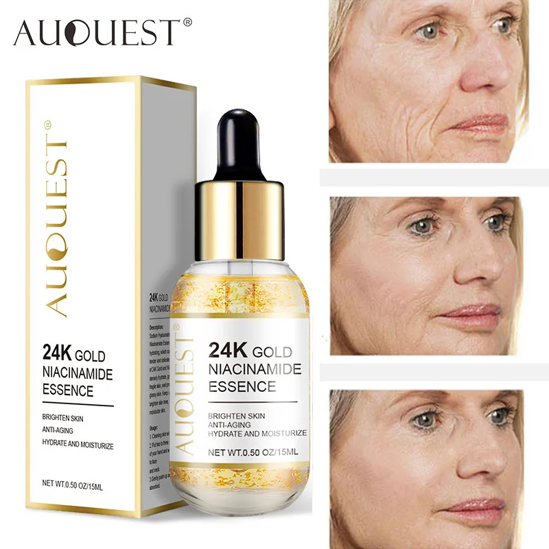 24K Gold Face Wrinkle Serum Firming Anti-aging Niacinamide Freckles Removal Whitening Essence Fade Fine Lines Moisturizer Beauty