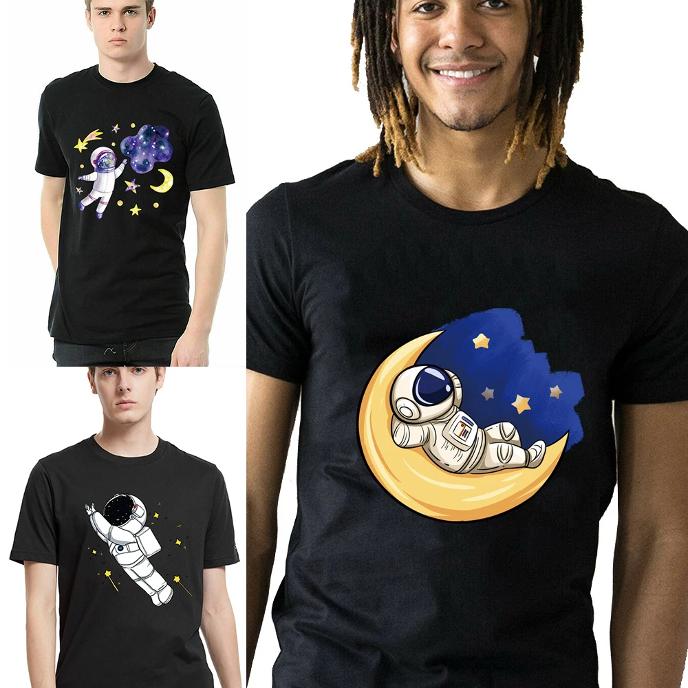 

Summer Tees Astronaut Pattern Short Sleeve T-Shirt Harajuku T Shirt for Men Clothing Tops All-match Comfortable O-neck Pullover