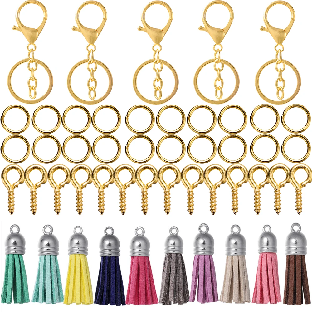 65Pcs/Set Keychain with Key Rings Jump Rings Eye Pin Colorful Tassel Epoxy Resin Pendants for DIY Jewelry Making Accessories