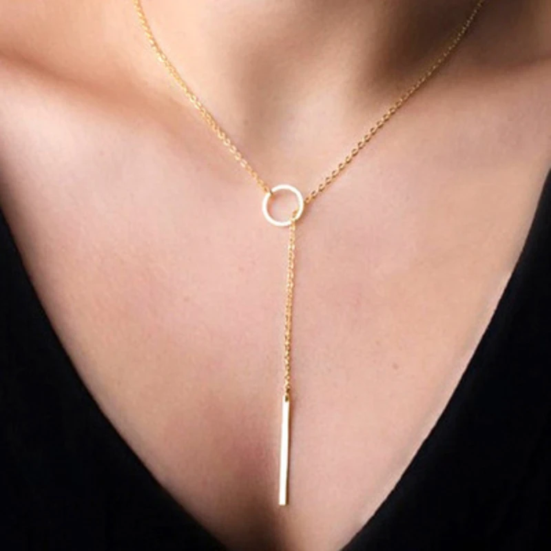 

Punk Women Jewelry Minimalist Tiny Dainty Collier Unique Round Circle Bar Pendant Short Clavicle Necklace For Girl Chain