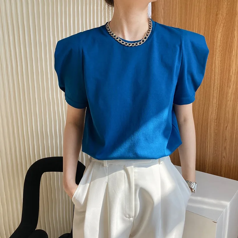 

Summer New Korean Style Design Short-Sleeved T-Shirt Women's Lazy Loose Round Neck Ins Puff Sleeve Top