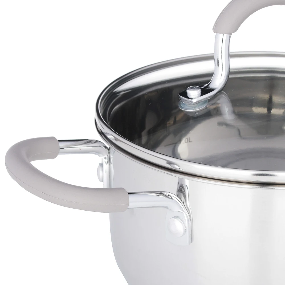 Set of pans SATOSHI A lbert 6 pr. 1.7 l 2.5 3.4 beige si licone hand les with g lass lid Utensi ls for kitchen Home app liances Tab leware supplies