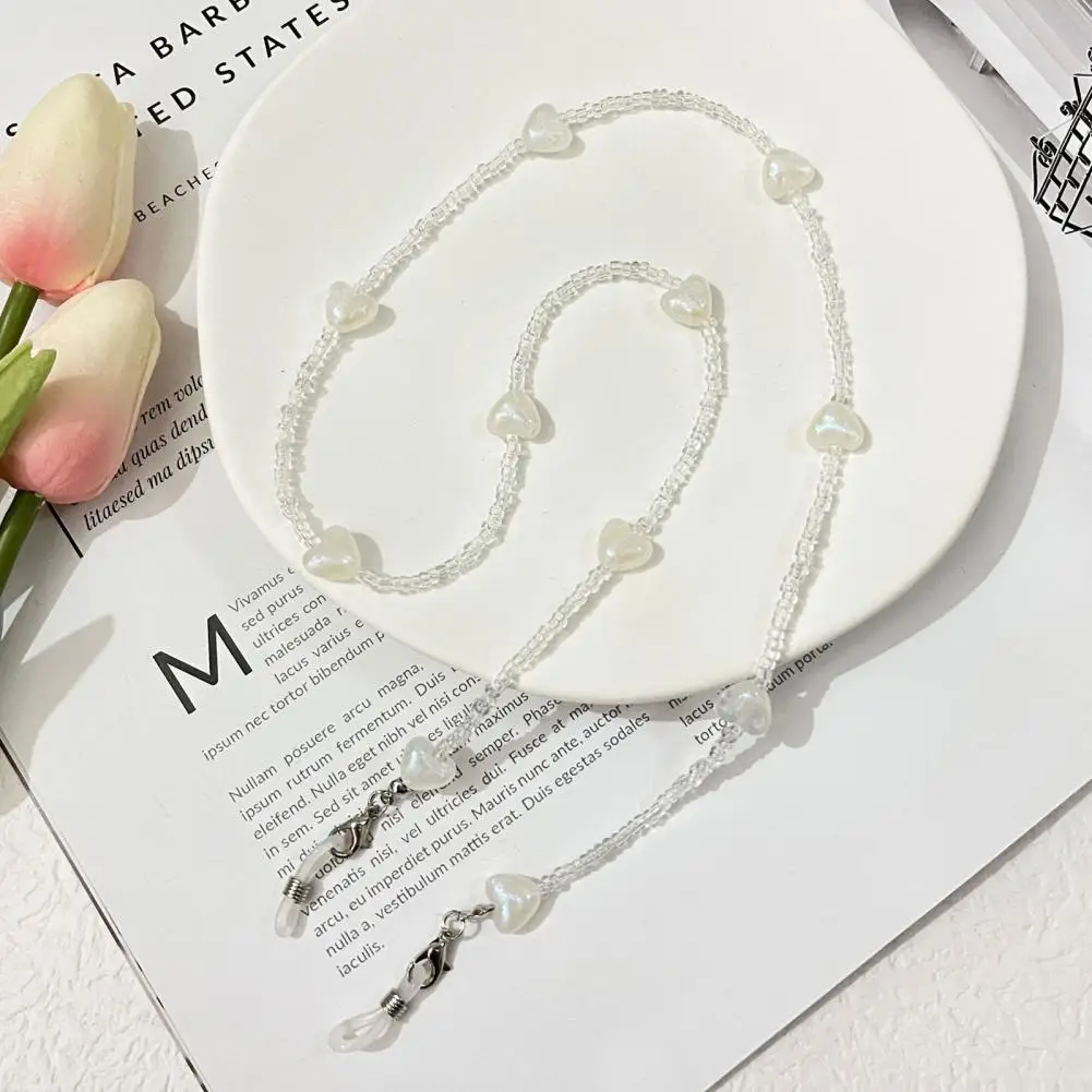 

Beads Pretty Lobster Clip Heart Shape Earphone Lanyard Anti-lost Sun Glasses Chain Decorative Gift