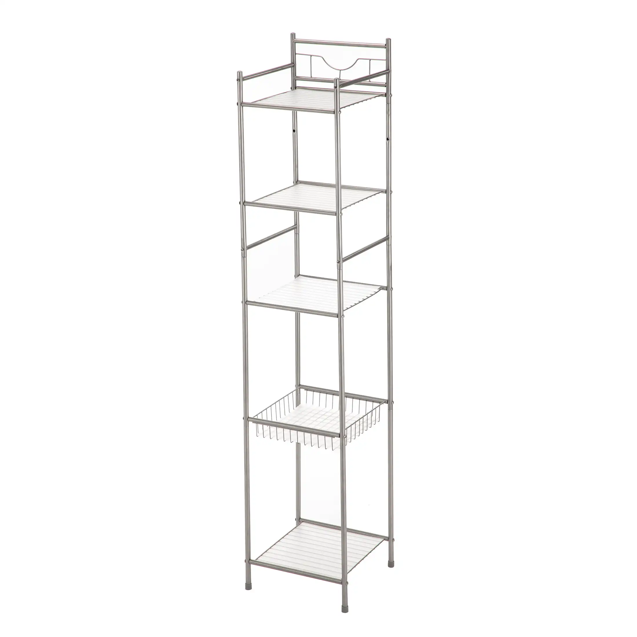 

free shipping 5 Shelf Steel Bath Shelves Satin Nickel Finish
