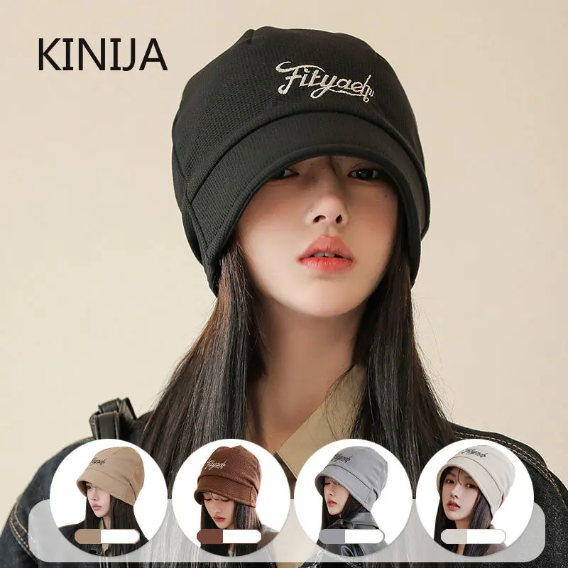 Autumn Thin Pile Cap Girl Korean Fashion Letter Skullies Cap Street Baotou Caps Spring Japanese Beanies Hats for Women 2022 New