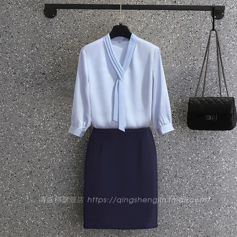 Blue Shirts Women High end Fashion Temperament Goddess Business Wear Set Hotel Front Desk Stewardess Uniform Over...