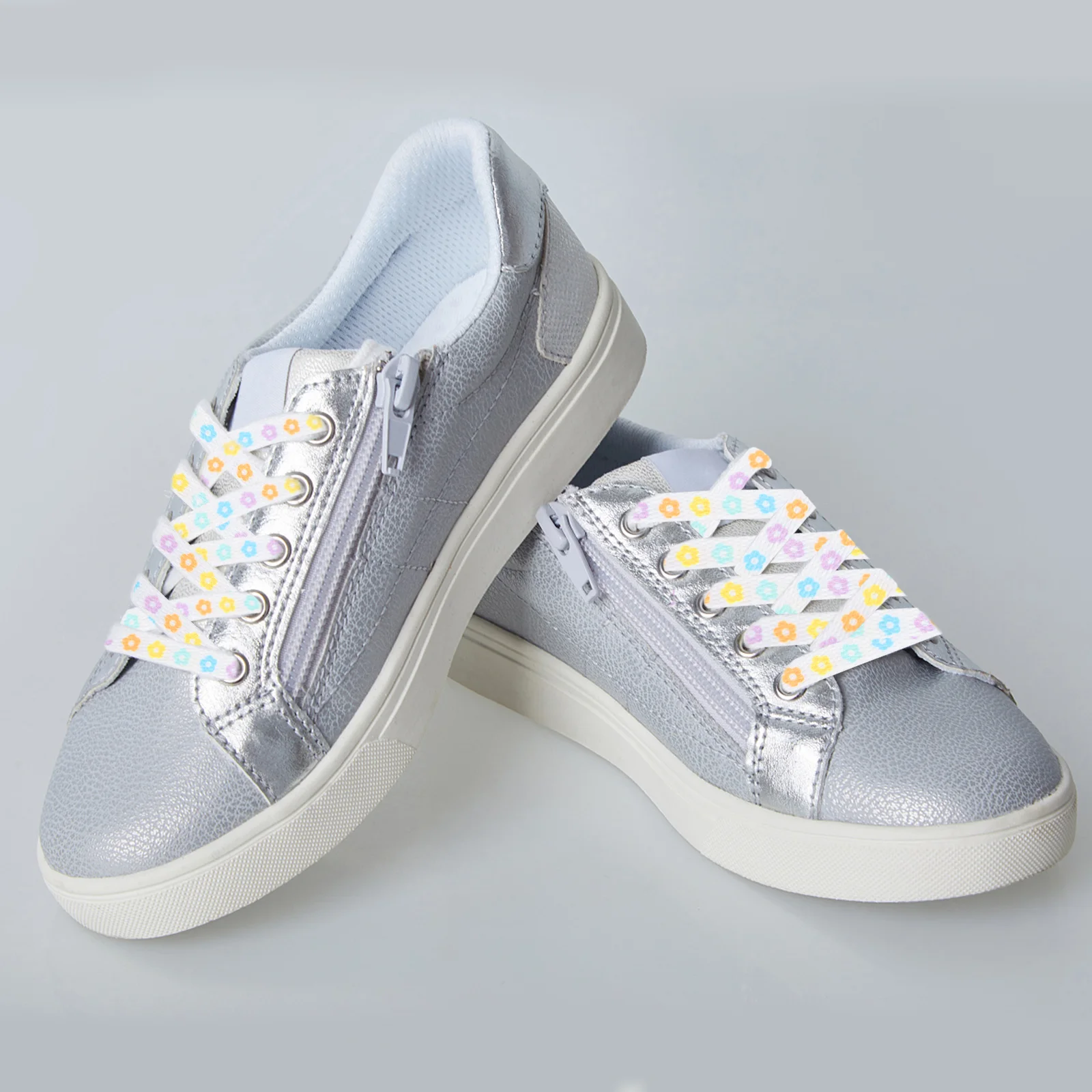 4 Pairs Stretch Laces Sneakers Thick Shoelaces Flat Strings Athletic Navy Blue Flower Pattern Casual Shoes