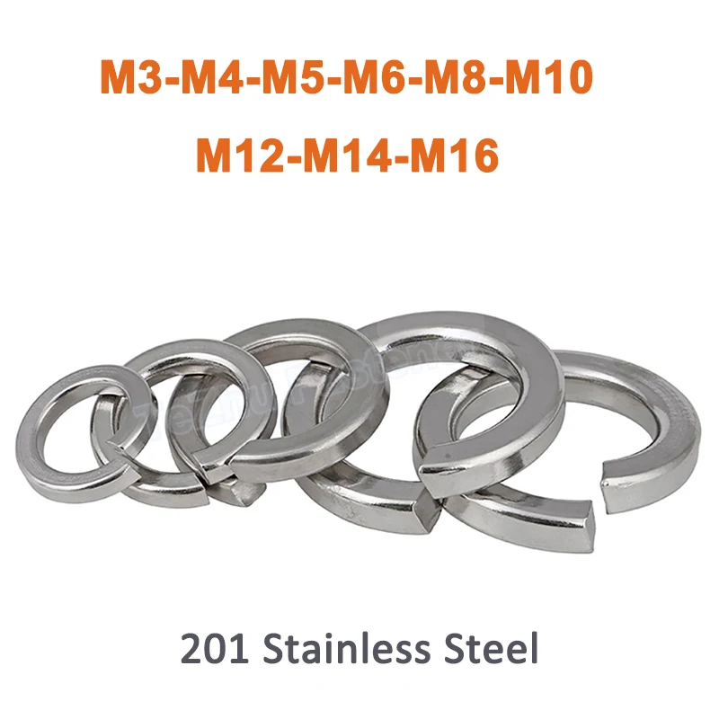 

5-100pcs 201 Stainless Steel Spring Split Lock Washer Elastic Gasket for M3 M4 M5 M6 M8 M10 M12 M14 M16 Screw Bolt Metal Round