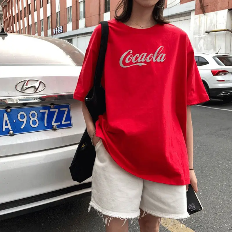 Суперпопулярная женская футболка с коротким рукавом Coca-Cola свободная