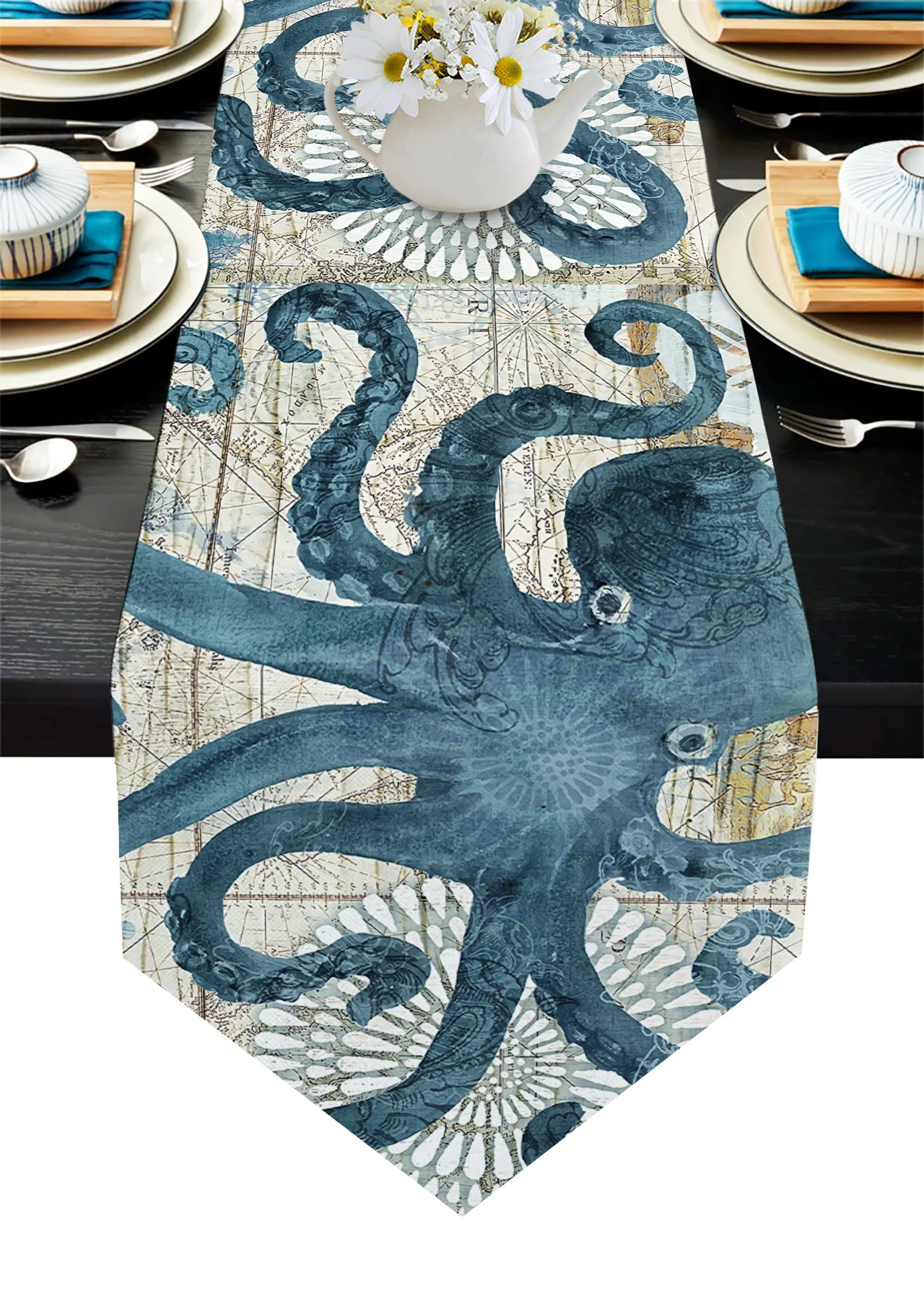 

Скатерть в морском стиле «Осьминог», настольная дорожка в стиле ретро для украшения дома, отеля, вечеринки, кухни, обеденного стола