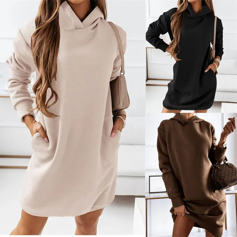 

2023 Autumn/Winter New Women's Wear Long Sleeve Solid Color Dress with Hat
