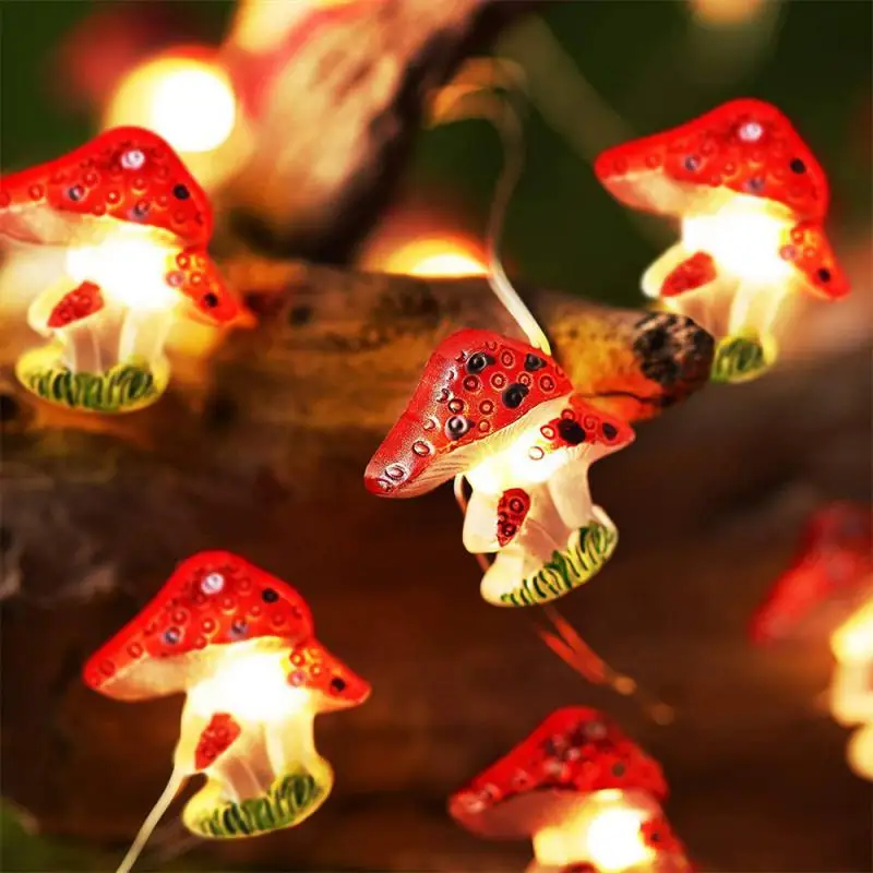 

Low Power Consumption Simulation 3d Mushroom Lamp Mushroom Shape Led String Fairy Lights Energy Saving For Backyard Lawn