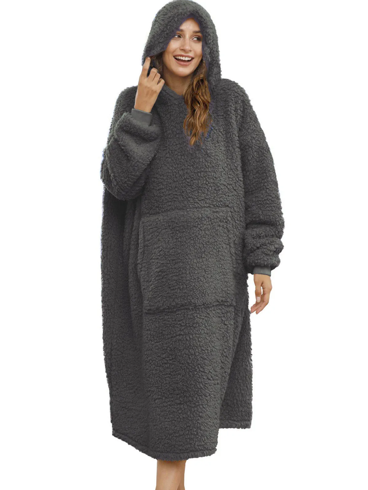 

Winter Oversized Hoodie Women Long Warm Sherpa Fleece Sweatshirts Hoodie Wearable Giant TV Blanket with Sleeves Sudadera Mujer