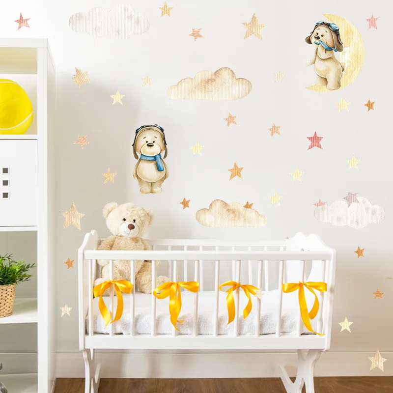 

Cute Puppy Pilot Wall Stickers Child room Kindergarten Wall Decor Baby's Bedroom Decoration Sticker diy Decals Clouds Wallpapers