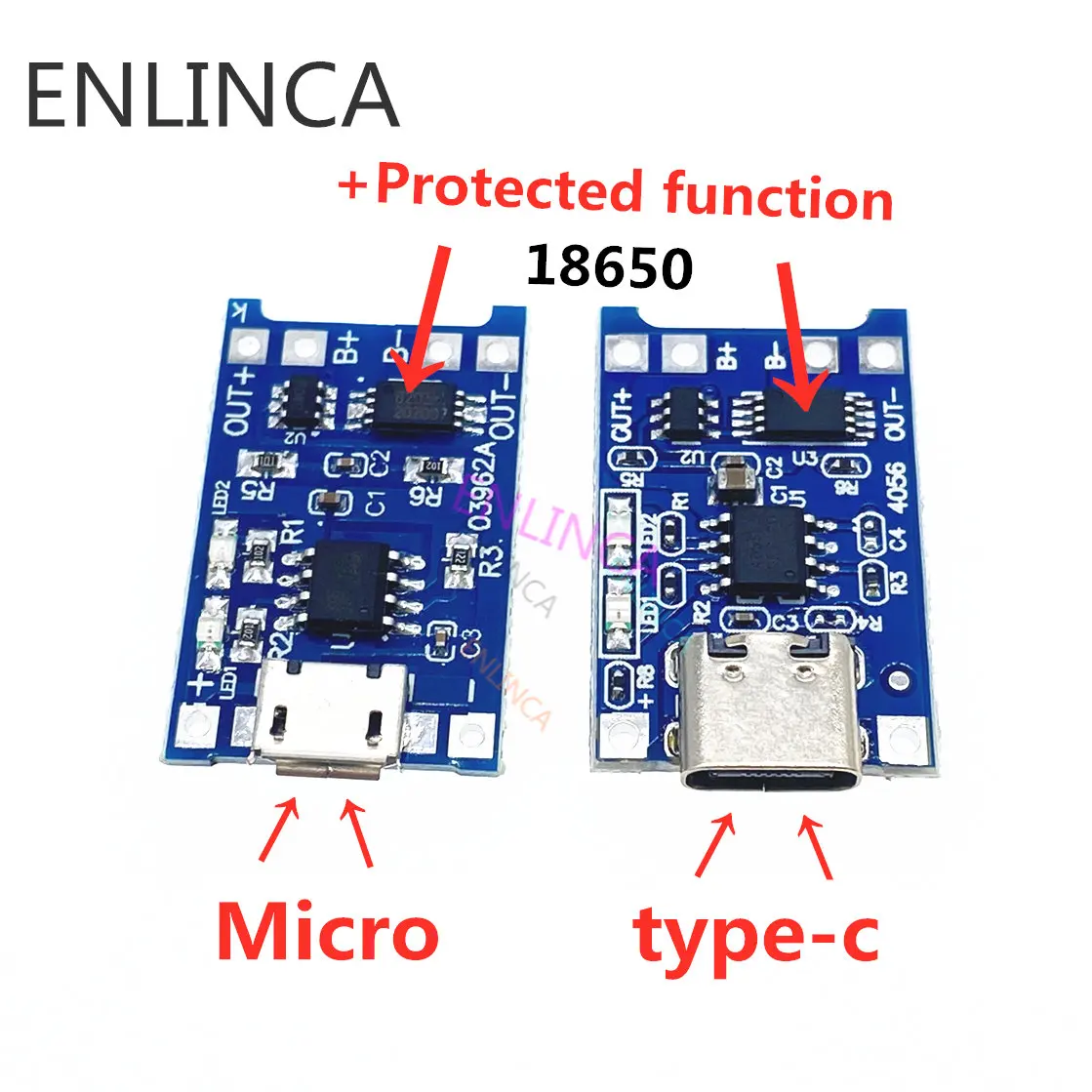 

1 шт., зарядная плата ENLINCA для литиевых батарей, 5 В, 1 А, Micro USB 18650, Type-c, модуль зарядного устройства + защита, двойные функции TP4056 18650