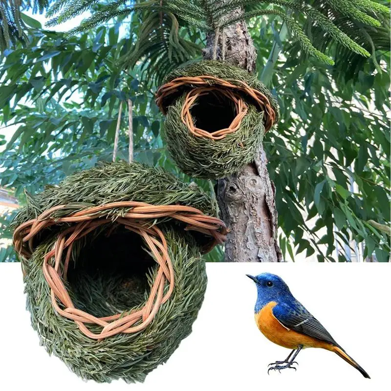 

Hanging Outdoor Birds Nest Natural Pine Needles Woven Birdhouse Bird Cage Garden Courtyard Decoration Bird Hut Pet Accessories