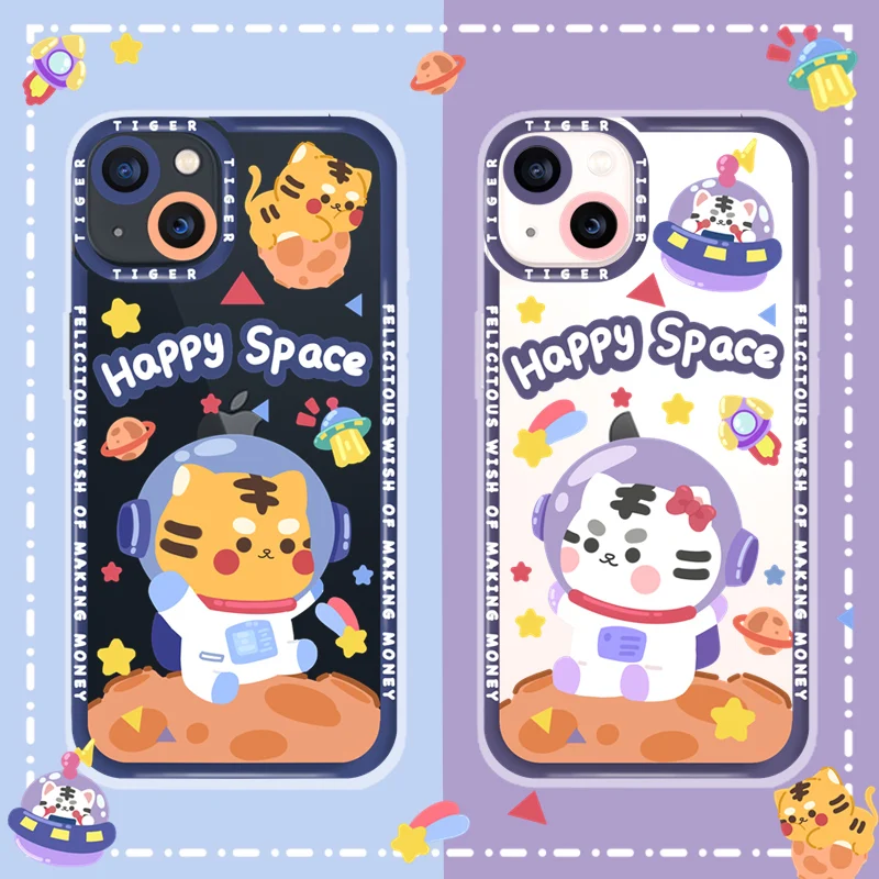 

aerospace astronaut little tiger phone case For iPhone 13 12 mini 11 pro xs max X XR 6 7 8 plus Angel Eye Silicone Transparent