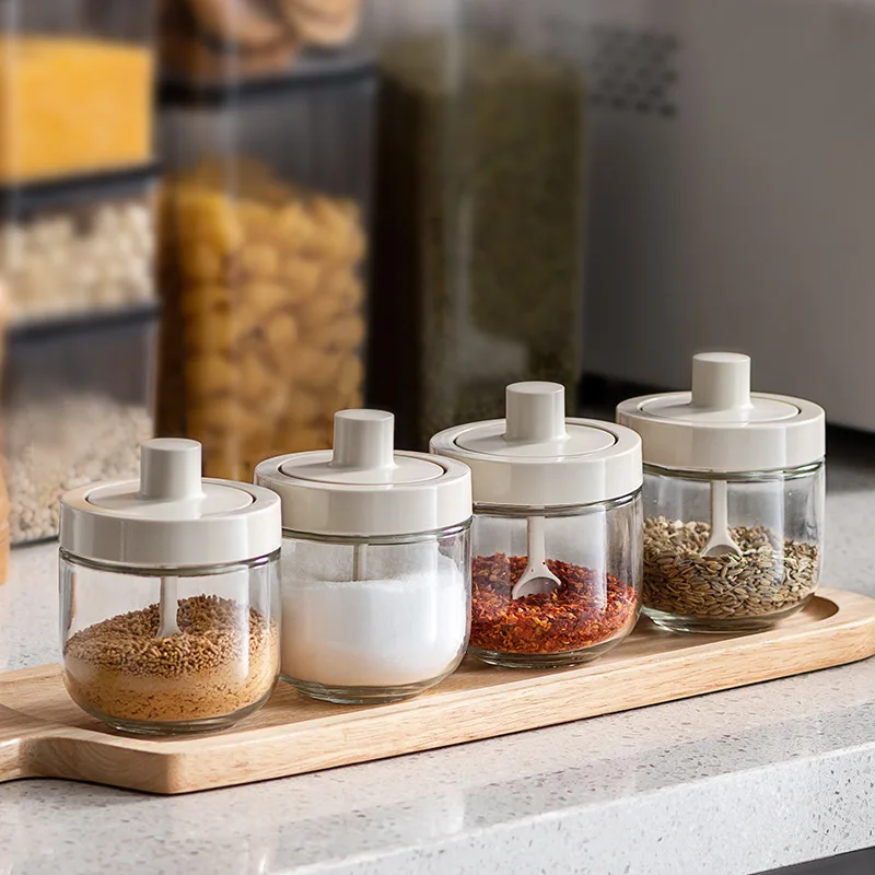 

Spice Jar Spice Glass Bottle Pepper Salt Seasoning Box Honey Oil Pot With Brush Spoon Kitchen Transparent Spice Containers