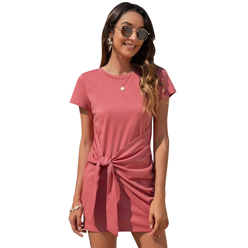 

Spring/Summer Amazon Cross Border Foreign Trade Round Neck Fashion Sexy Wrap Hip Lace Up Temperament European And American Dress