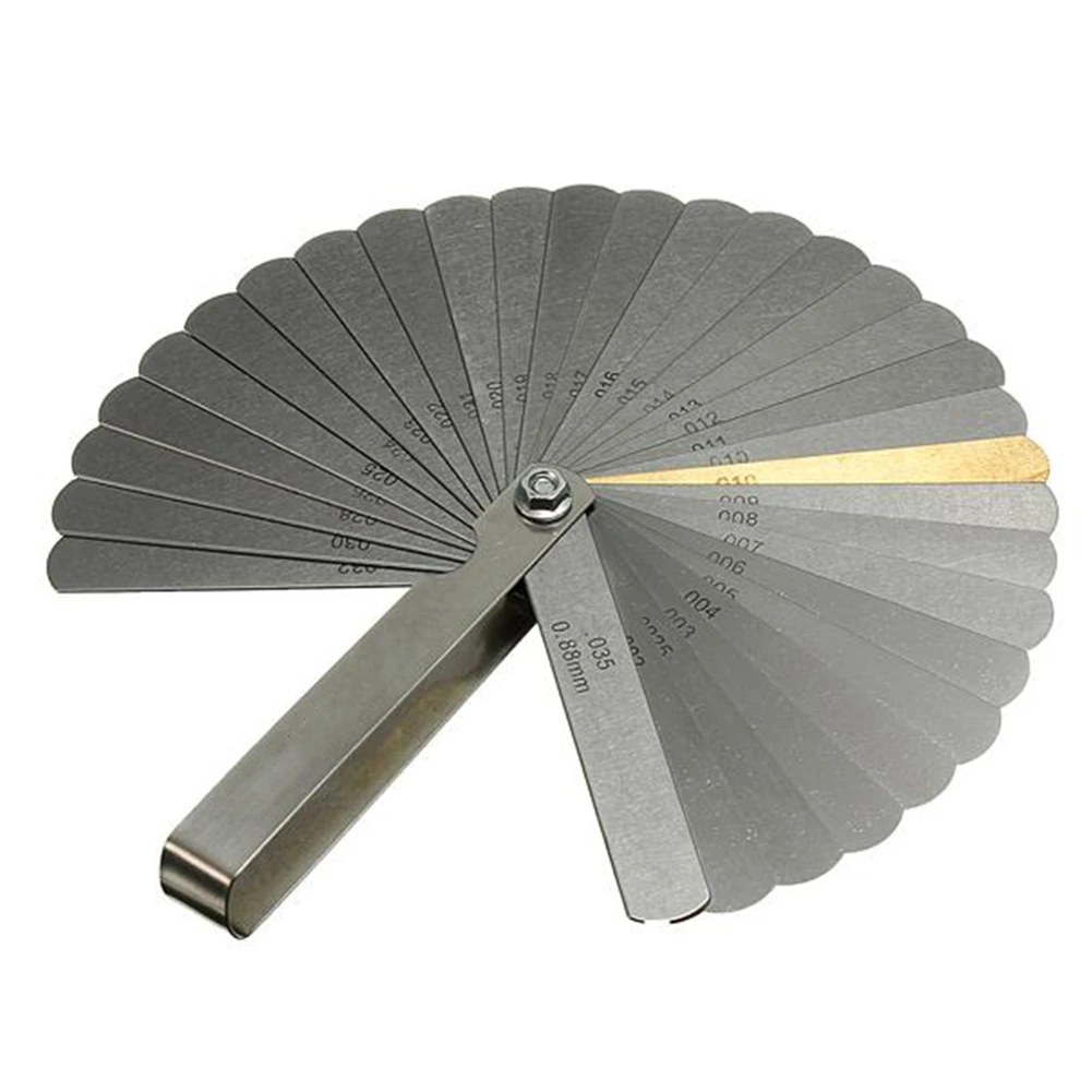 

Stainless Steel Feeler Gauge 32 Blades Scale 0.04-0.88mm Thickness Gap Metric Imperial Filler for Pressure Gauge Valve Gasket