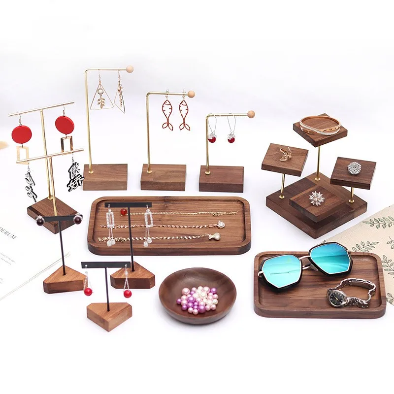 

Walnut Wood Ear Ring Ear Stud Ring Jewelry Holder Storage Tray Earrings Bracelet Necklace Rack For Girls