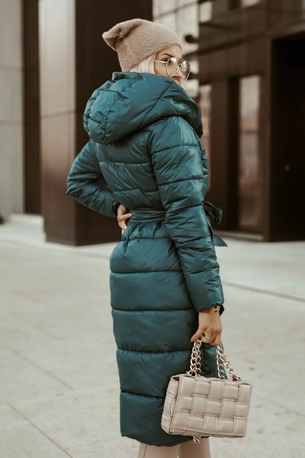 Autumn and winter 2022 printed hooded cotton dress women's long coat fashionable commuting style