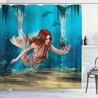 mermaid shower curtain lifelike mermaid holding a sea lily magic aquatic world theme cloth fabric bathroom decor set