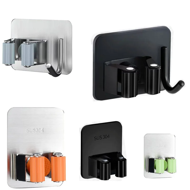 

Waterproof Self-adhesive Hooks Wall Mounted Stainless Steel Mop Hook Newest Storage Rack Wholesale Mops Holder Clips 2023