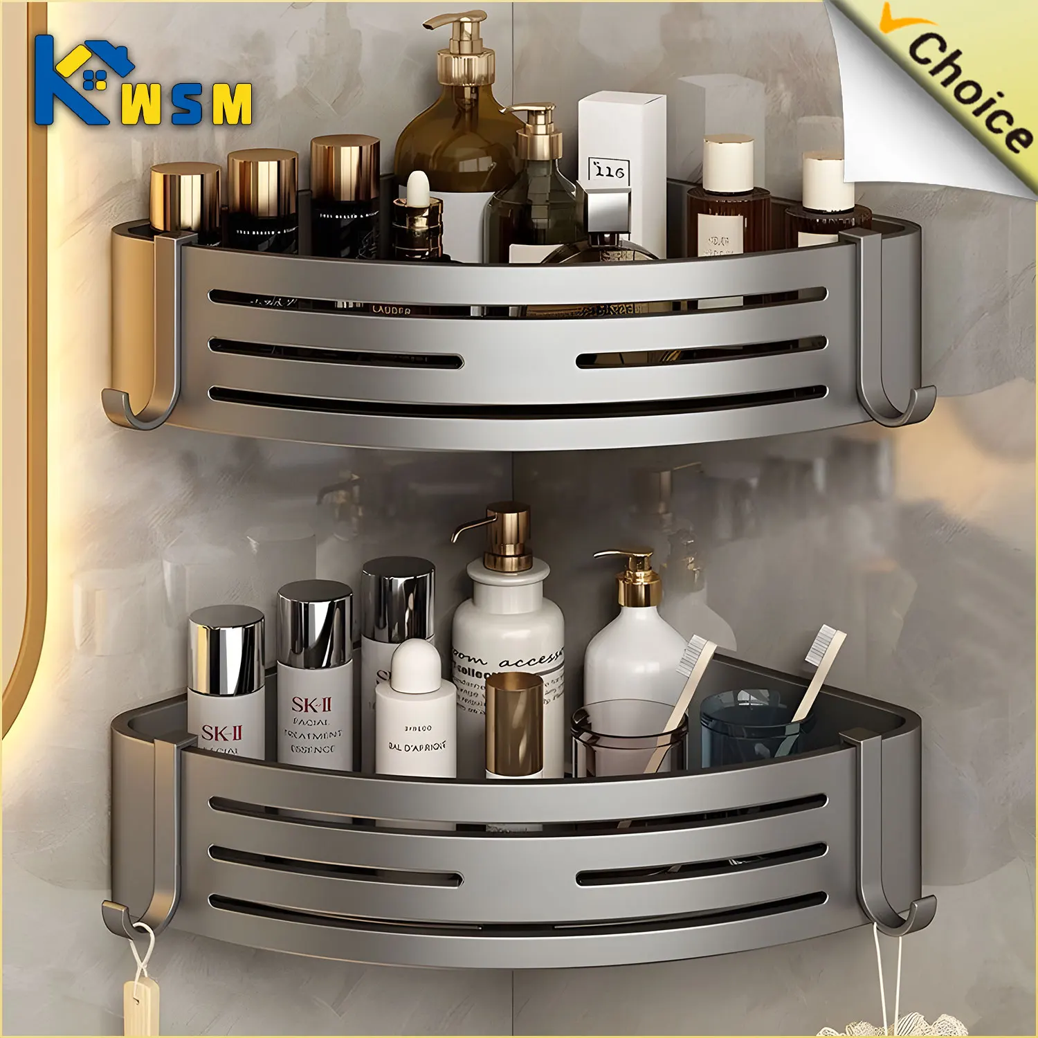 Угловая Полка Для Ванной Комнаты Из Алюминиевого Сплава Без Перфорации