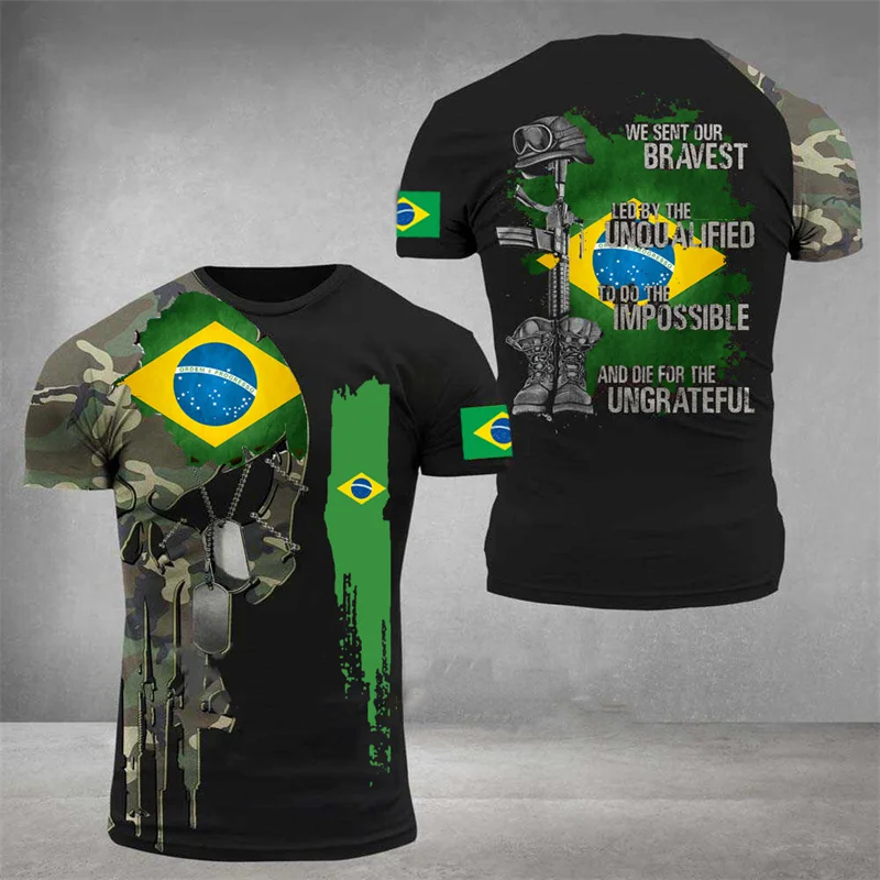 

2022 Brazil Men's T-Shirts Veterans National Tops Flag Graphic Summer Tee 3d Print T-Shirt Short Sleeve Shirt Oversized Clothes