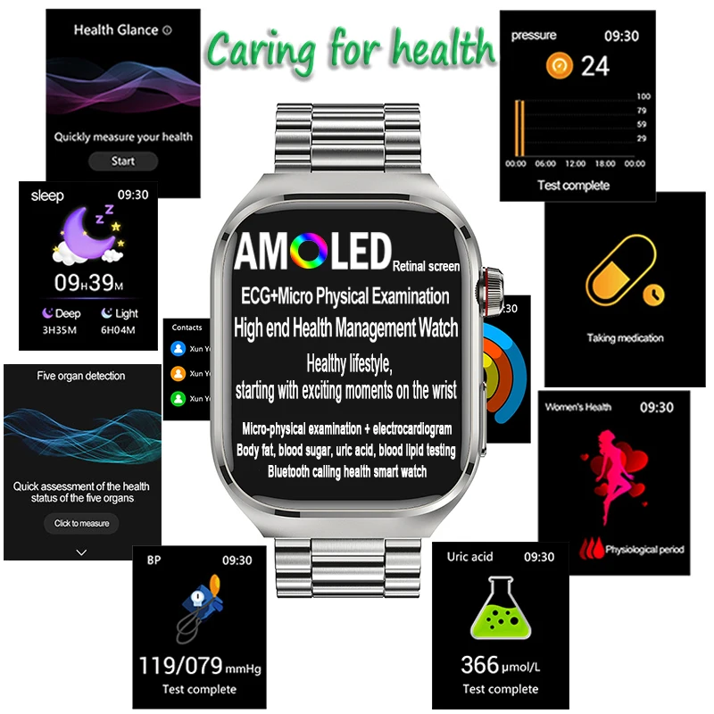 Мужские Смарт-часы с измерением уровня сахара в крови липидов ЭКГ мочевой