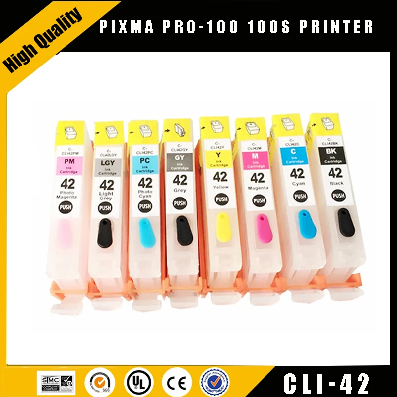 einkshop CLI-42 Refillable Ink Cartridge For Canon CLI42 CLI 42 PIXMA Pro-100 100S Pro100 Printer With one time chips