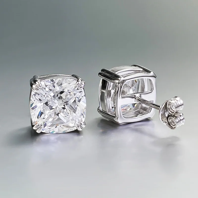 Серебряные серьги-гвоздики S925 9*9 мм полная искусственная кожа