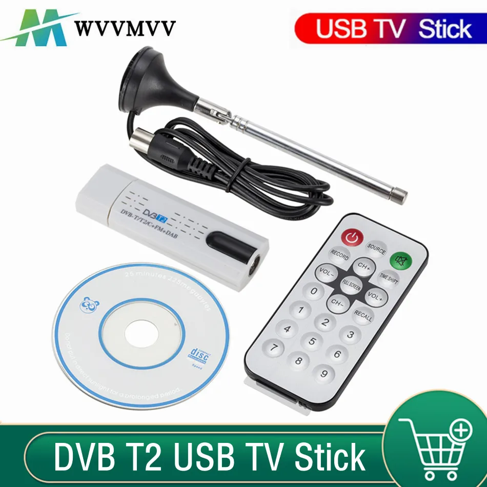 

WvvMvv Digital Satellite DVB T2 USB TV Stick Tuner With Antenna Remote HD USB TV Receiver DVB-T2/DVB-T/DVB-C/FM/DAB USB TV Stick