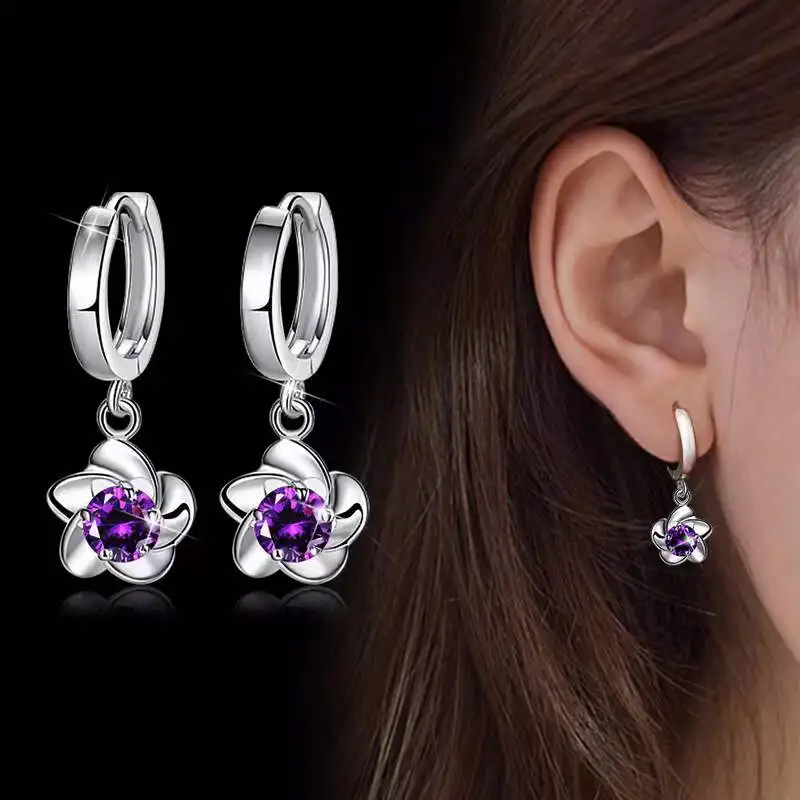 

Fashion Ladies Stainless Steel Sun Flower Hypoallergenic Flower Crystal Diamond Earrings Pendant Bridal Wedding Jewelry Gift Jew