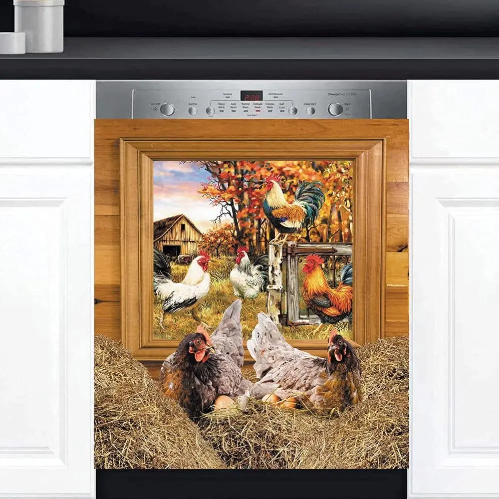 

Coni Dishwasher Sticker Chickens Magnet Country Rooster Refrigerator Magnetic Panel Kitchen Decor,Farmhouse Magnet For Fridge Di