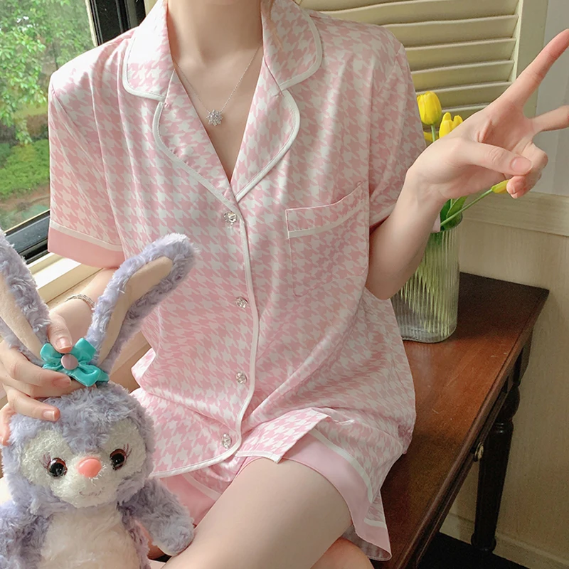 Summer Silk Pajamas Women's Short-sleeved Shorts Two-piece Korean Women's Thin Section Luxury Casual Home Wear Women's Sexy Pjs