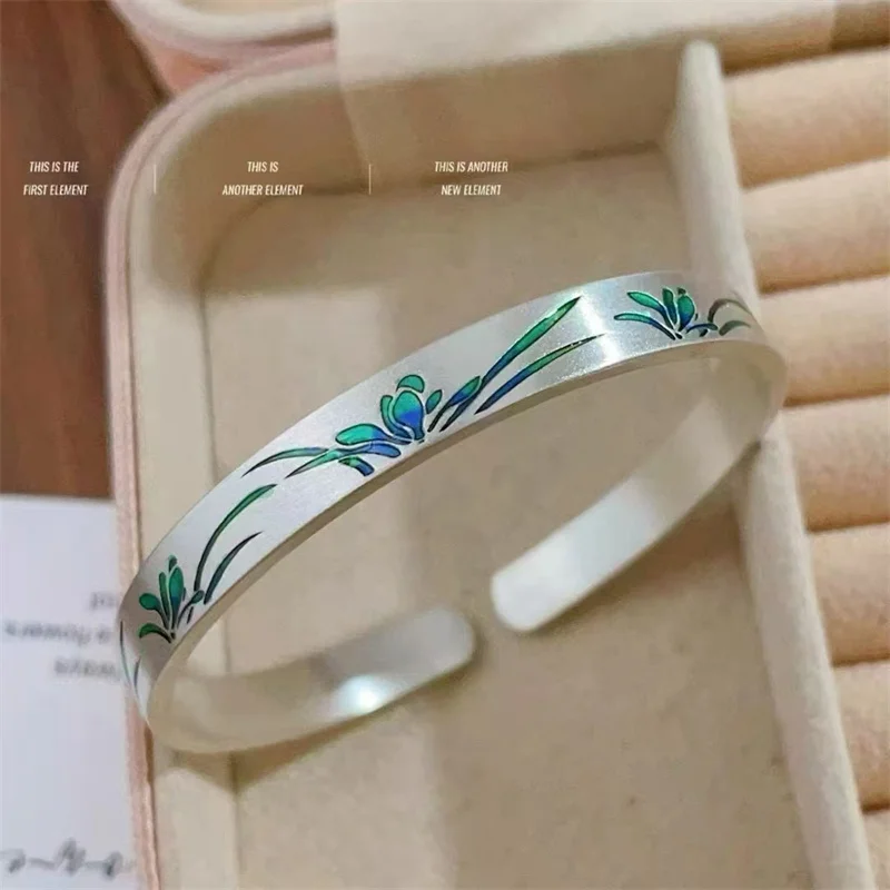 Браслет из чистого серебра 9999 женский браслет с эмалью и орхидеей легкой