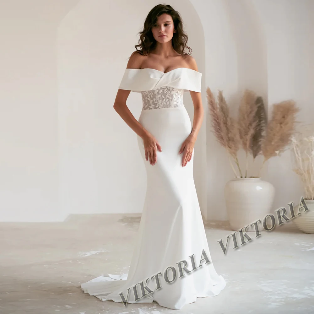 

VIKTORIA Classic Wedding Dresses Off Shoulder Satin For Women Bride 2023 Mermaid Lace Appliques Vestidos De Novia Custom Made