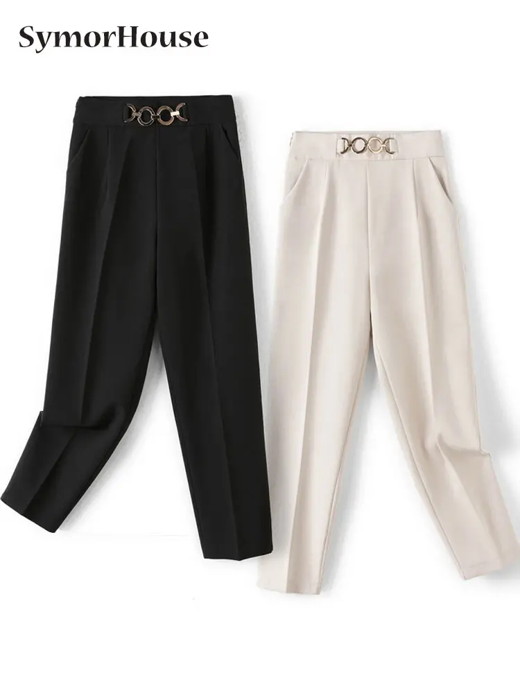 

Simple Women Straight Pants Pockets 2022 Summer Fashion Office Lady Suit Ankle-Length Trousers Casual Vintage Pencil Pants