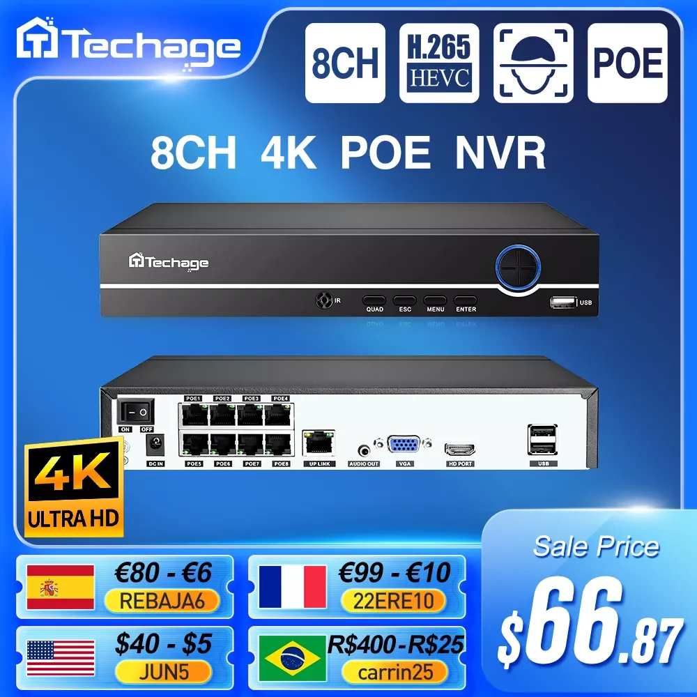 

Сетевой видеорегистратор H.265, 8 каналов, 4 МП, 5 МП, 1080P, 4K