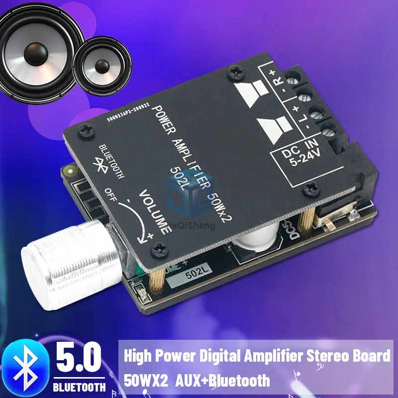 ZK-502L MINI Bluetooth 5,0 DC 5-24V беспроводной аудио цифровой усилитель мощности, стереоплата 50Wx2, усилитель Bluetooth