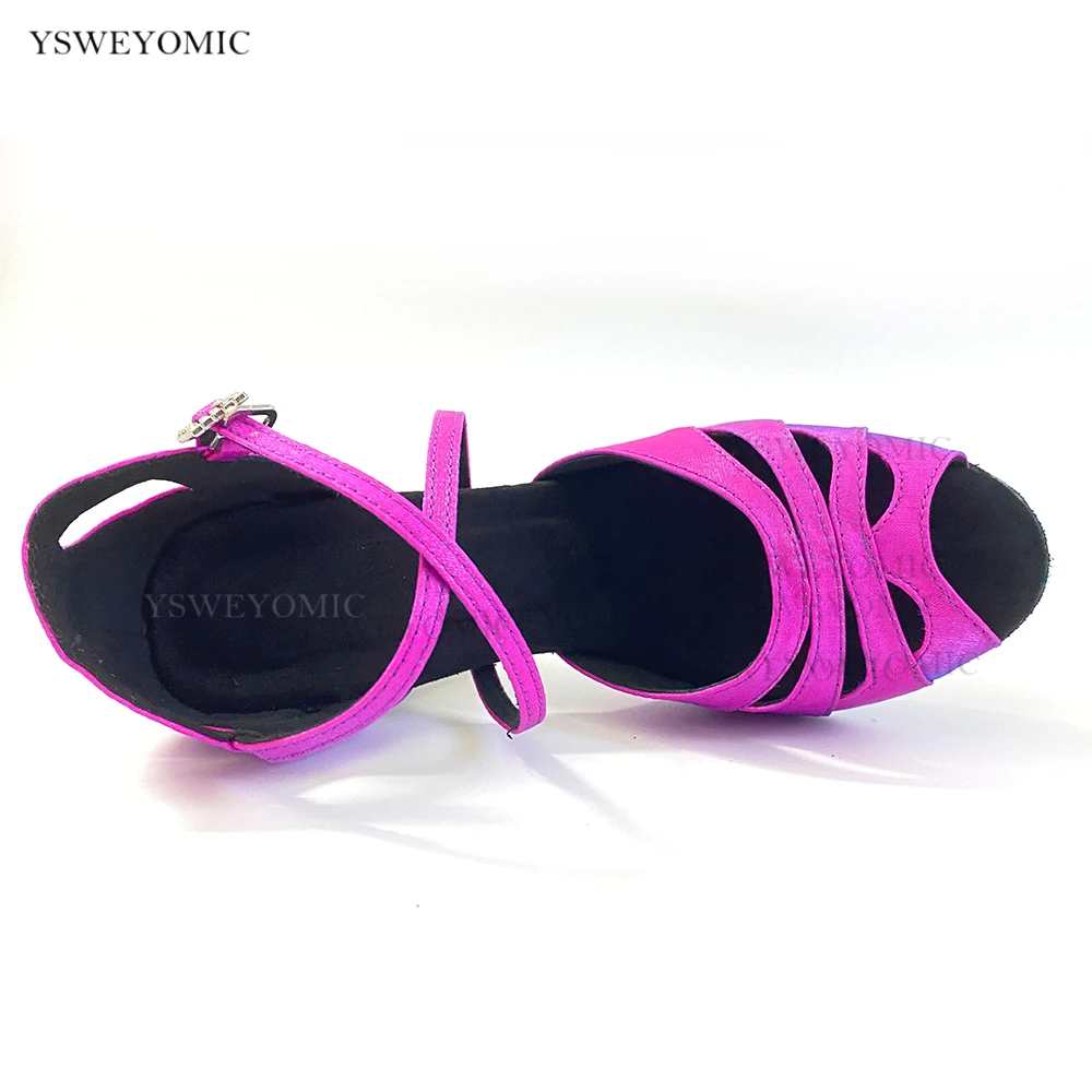 Small Open Toe 2022 Ballroom Dance Shoes Women Latin Salsa Practice Dance Shoes in Purple Color Customized Black Red color 9cm