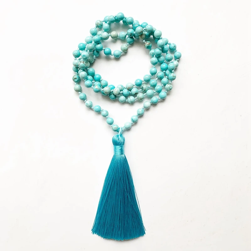 6 8 мм круглые синие бирюзовые камни молитвенные бусины мала ожерелье из 108